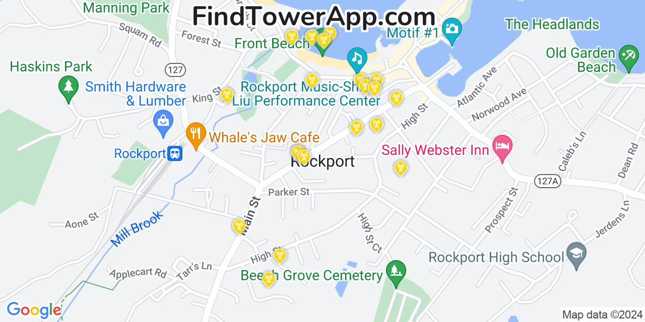 AT&T 4G/5G cell tower coverage map Rockport, Massachusetts