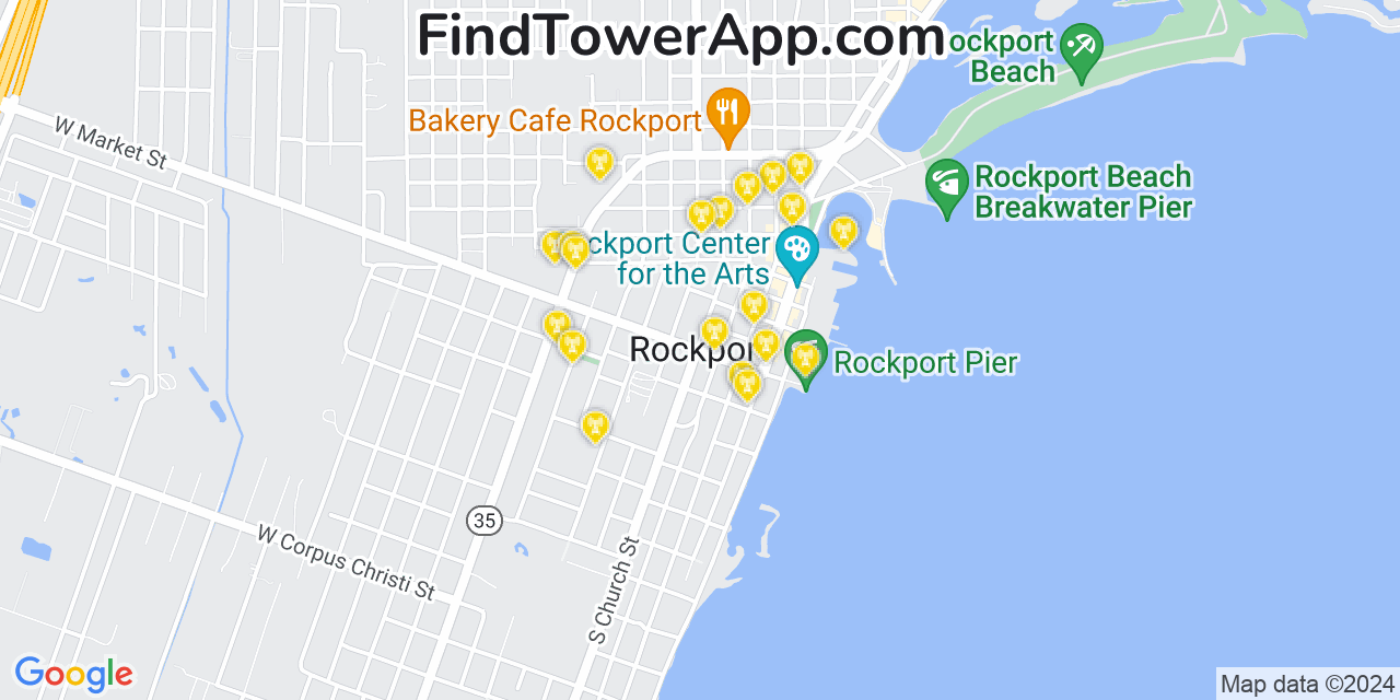 AT&T 4G/5G cell tower coverage map Rockport, Texas