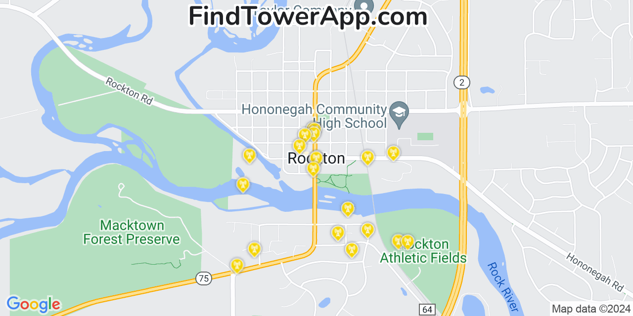 AT&T 4G/5G cell tower coverage map Rockton, Illinois