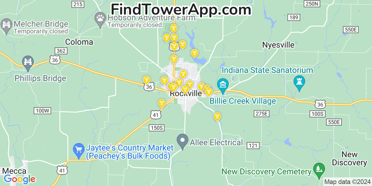 AT&T 4G/5G cell tower coverage map Rockville, Indiana