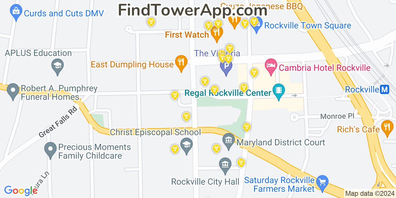AT&T 4G/5G cell tower coverage map Rockville, Maryland