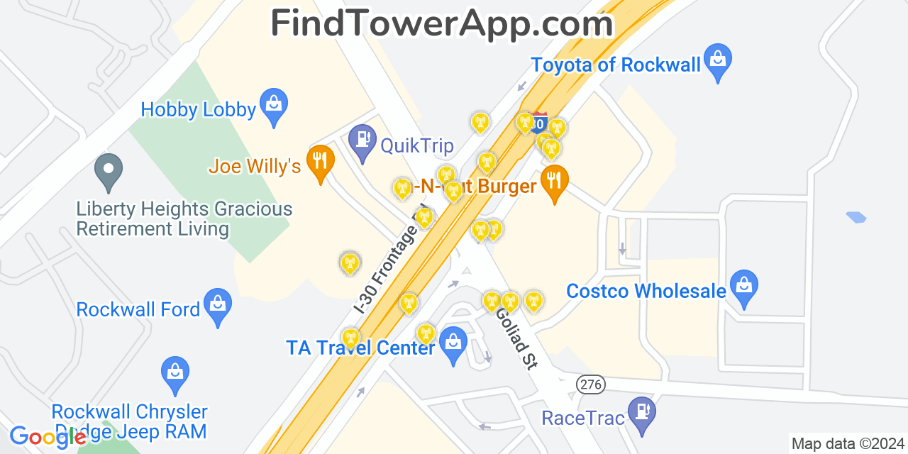 AT&T 4G/5G cell tower coverage map Rockwall, Texas