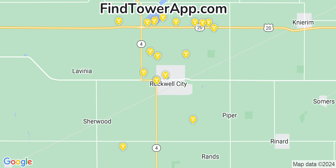 AT&T 4G/5G cell tower coverage map Rockwell City, Iowa