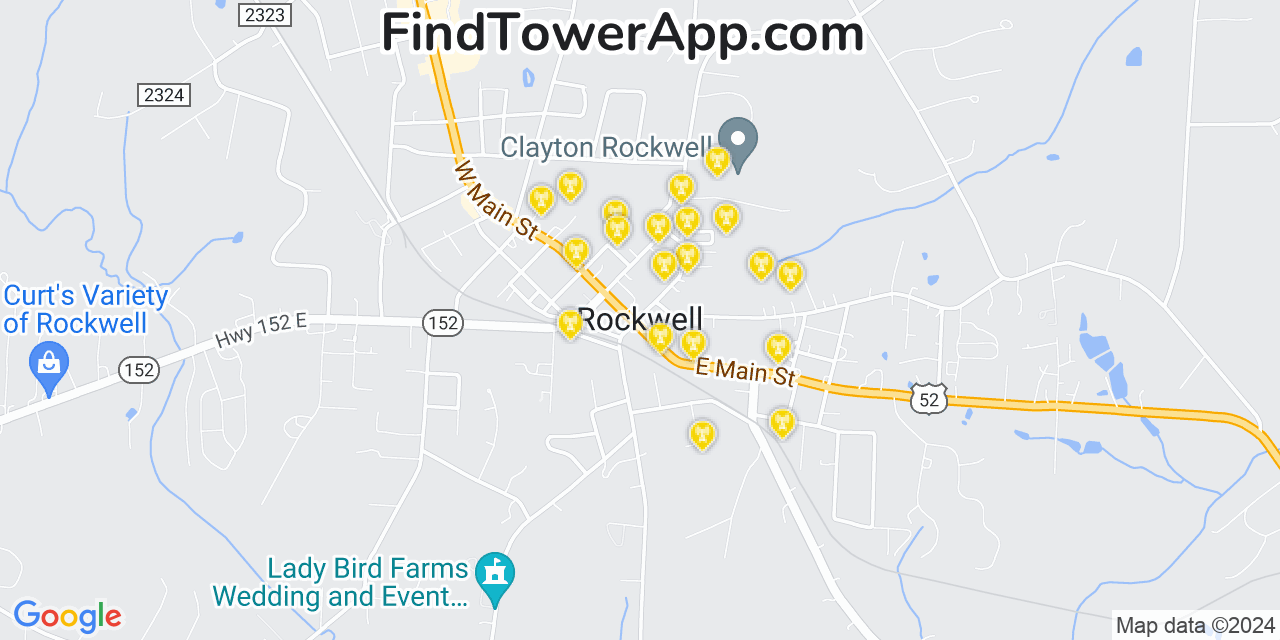 AT&T 4G/5G cell tower coverage map Rockwell, North Carolina