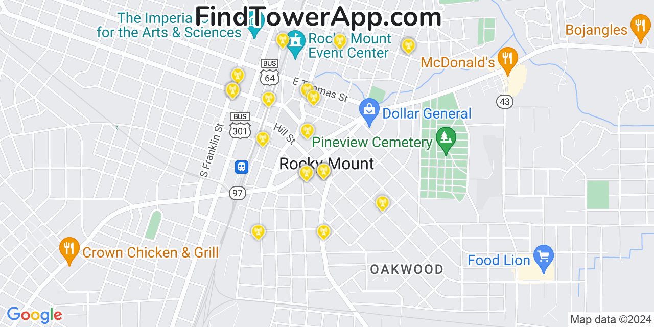 T-Mobile 4G/5G cell tower coverage map Rocky Mount, North Carolina