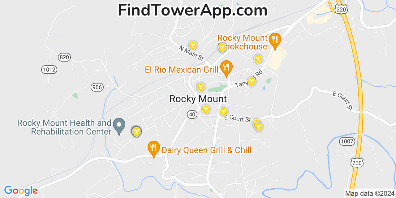 AT&T 4G/5G cell tower coverage map Rocky Mount, Virginia
