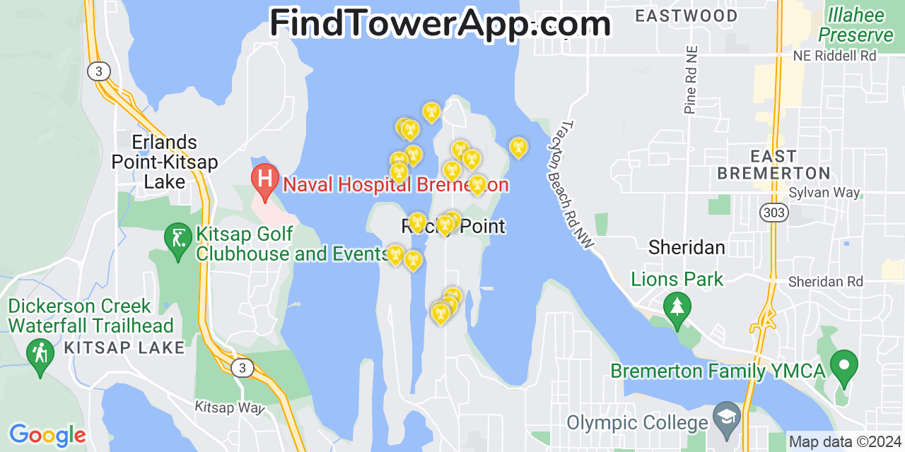 AT&T 4G/5G cell tower coverage map Rocky Point, Washington