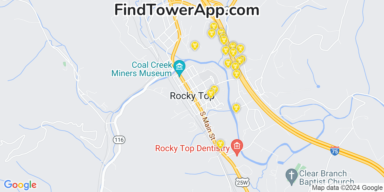 AT&T 4G/5G cell tower coverage map Rocky Top, Tennessee