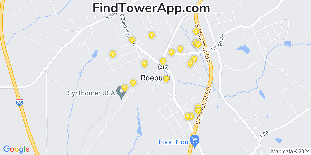 AT&T 4G/5G cell tower coverage map Roebuck, South Carolina