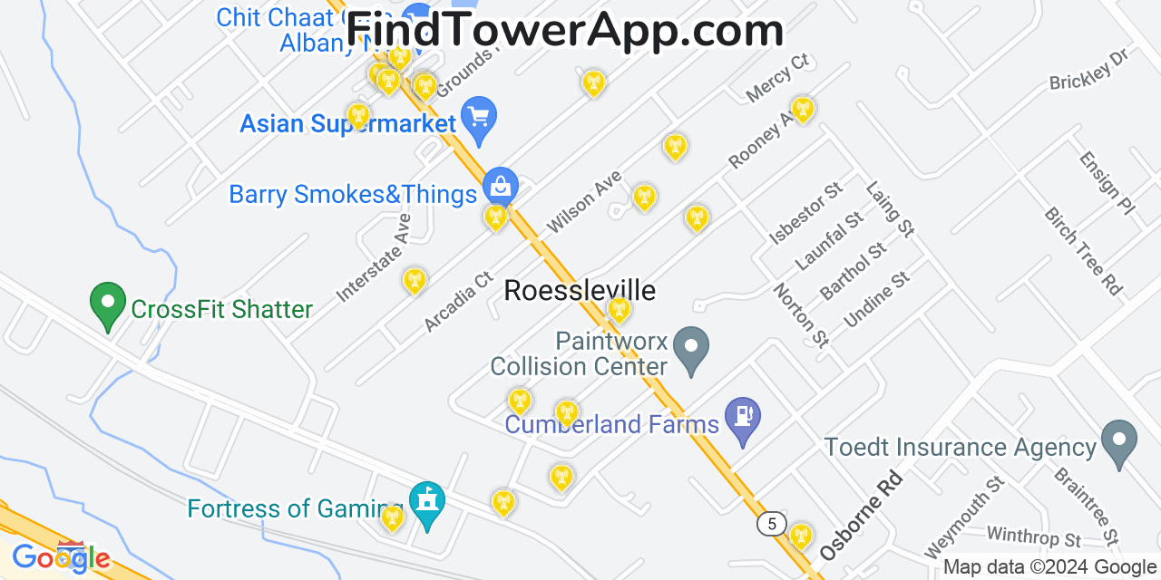 AT&T 4G/5G cell tower coverage map Roessleville, New York