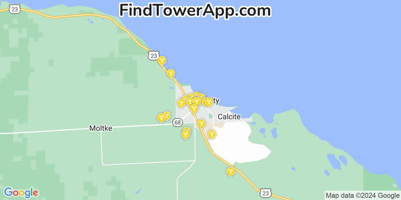 AT&T 4G/5G cell tower coverage map Rogers City, Michigan