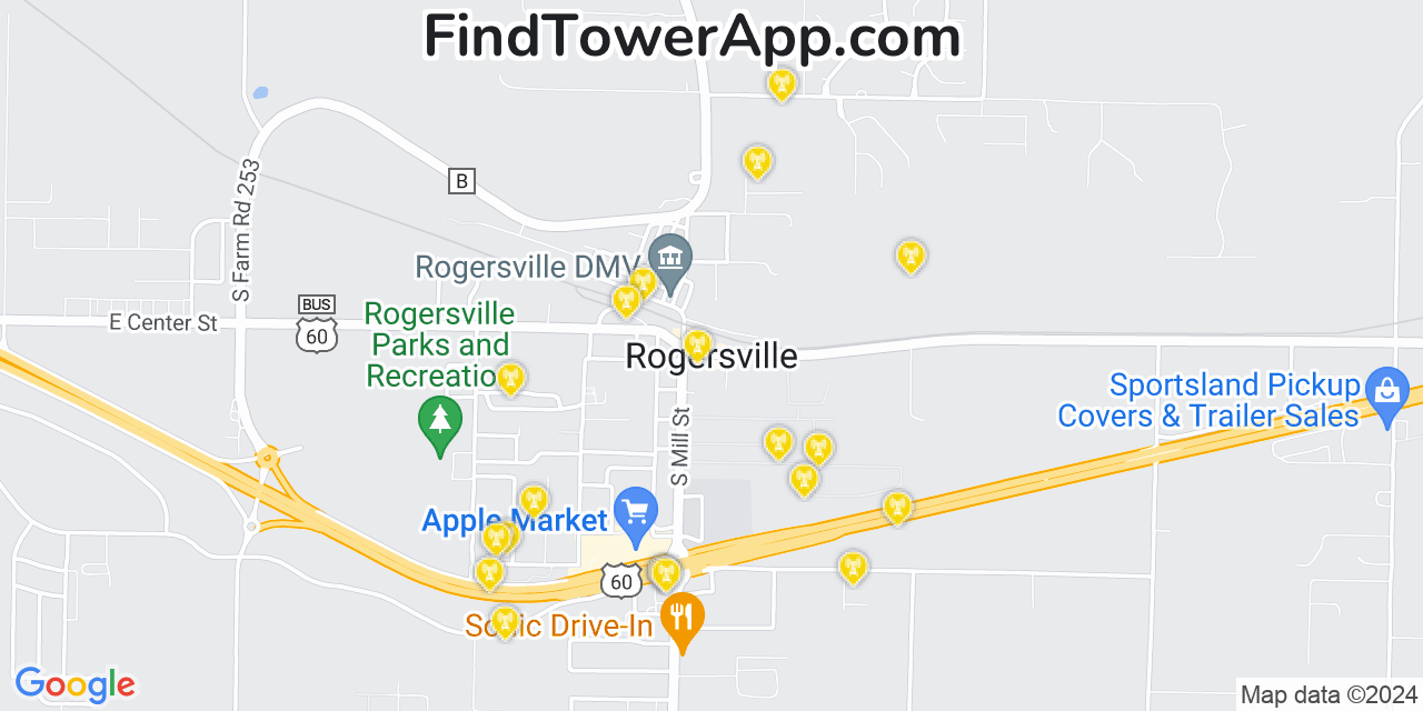 AT&T 4G/5G cell tower coverage map Rogersville, Missouri