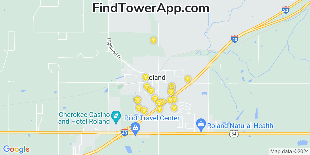 AT&T 4G/5G cell tower coverage map Roland, Oklahoma