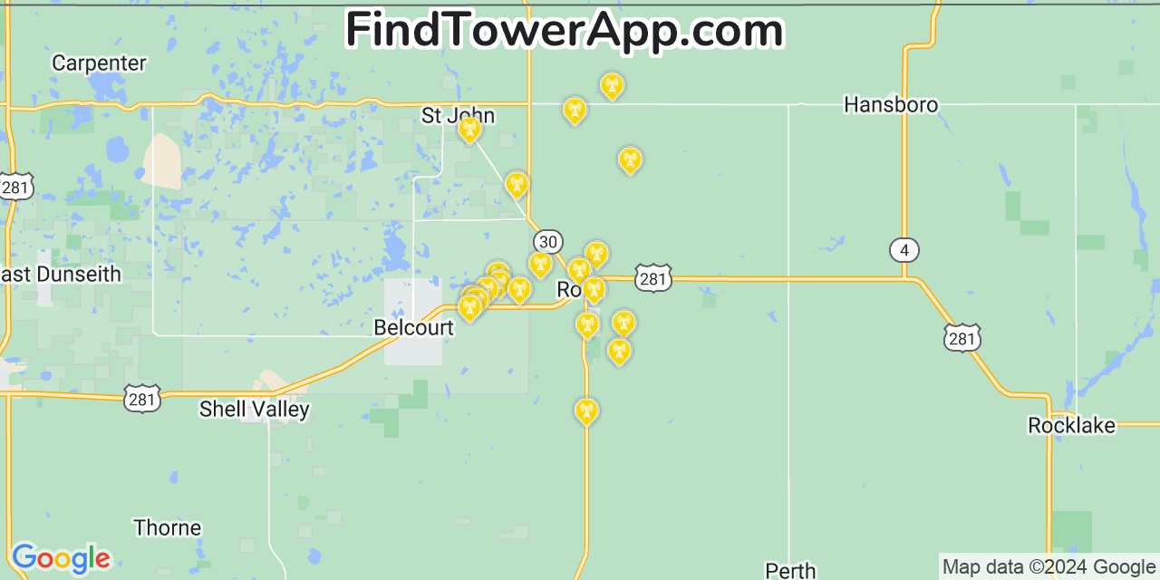 Verizon 4G/5G cell tower coverage map Rolla, North Dakota