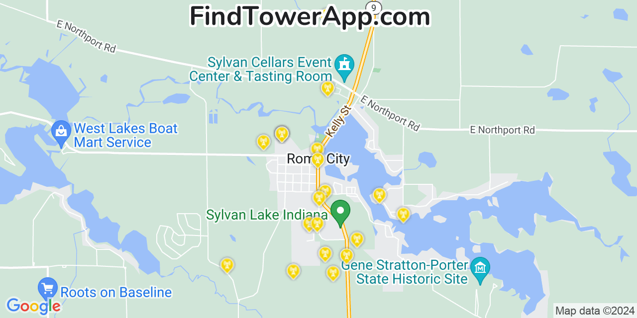 AT&T 4G/5G cell tower coverage map Rome City, Indiana