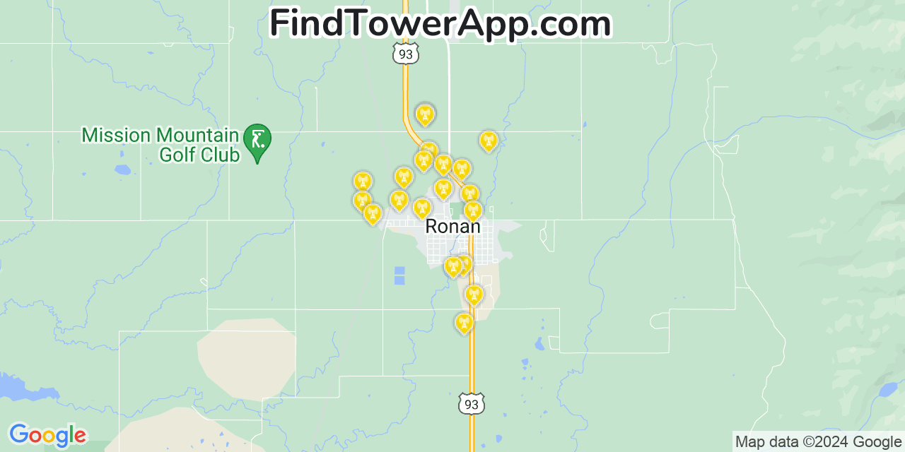AT&T 4G/5G cell tower coverage map Ronan, Montana