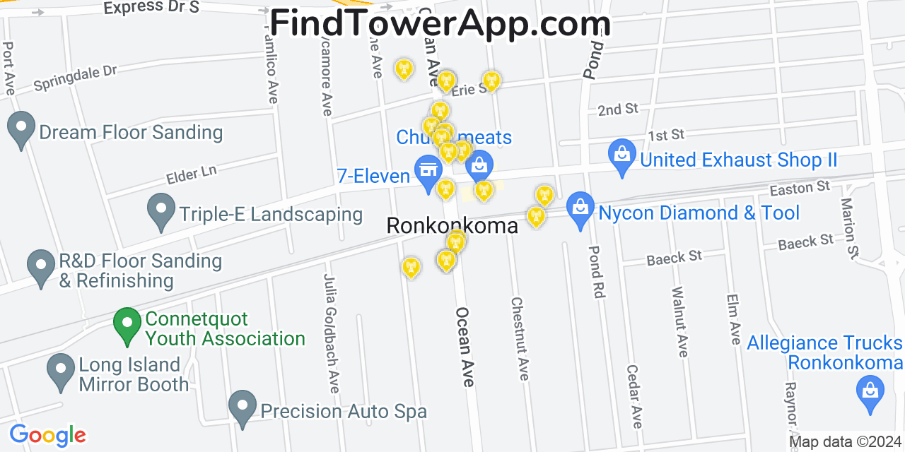 AT&T 4G/5G cell tower coverage map Ronkonkoma, New York
