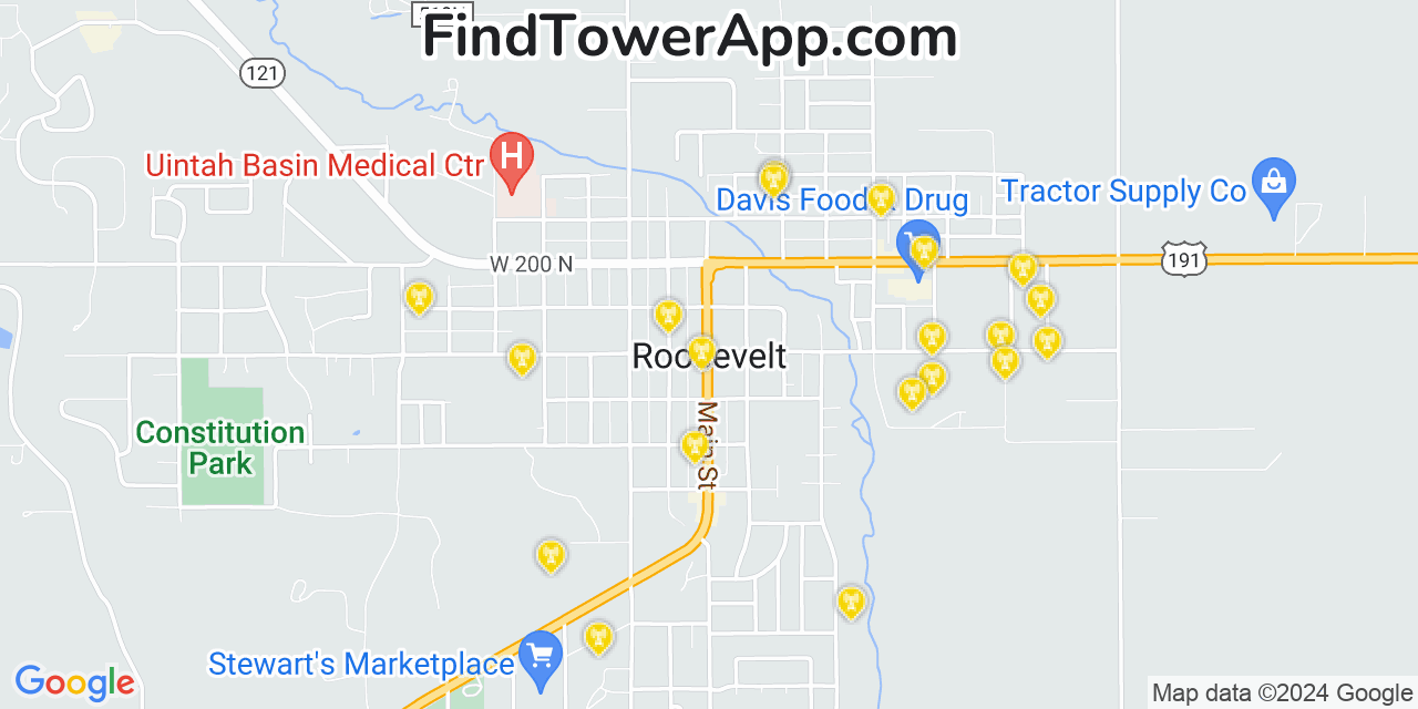 AT&T 4G/5G cell tower coverage map Roosevelt, Utah