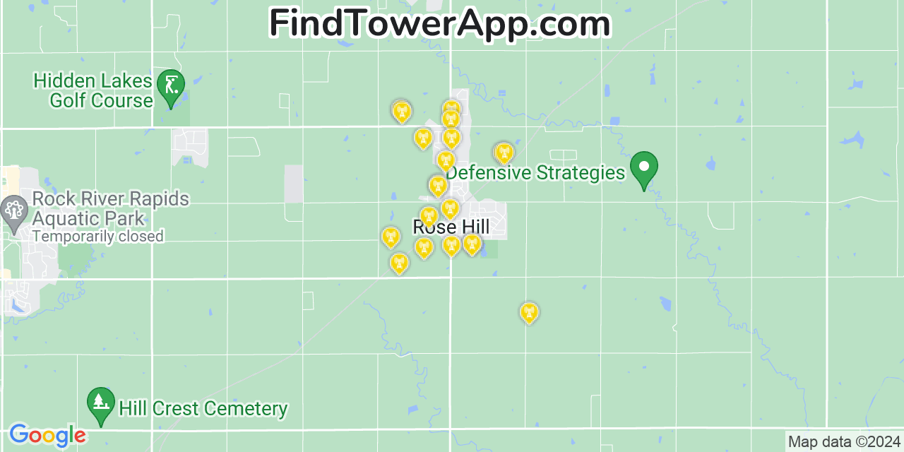 AT&T 4G/5G cell tower coverage map Rose Hill, Kansas
