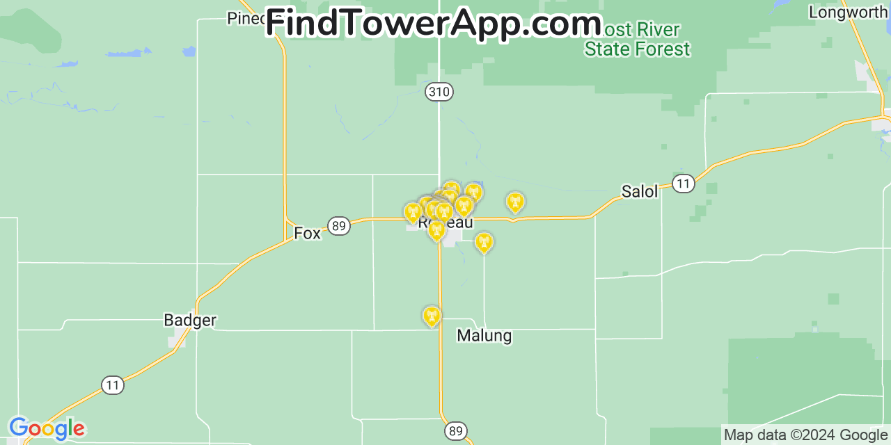 AT&T 4G/5G cell tower coverage map Roseau, Minnesota