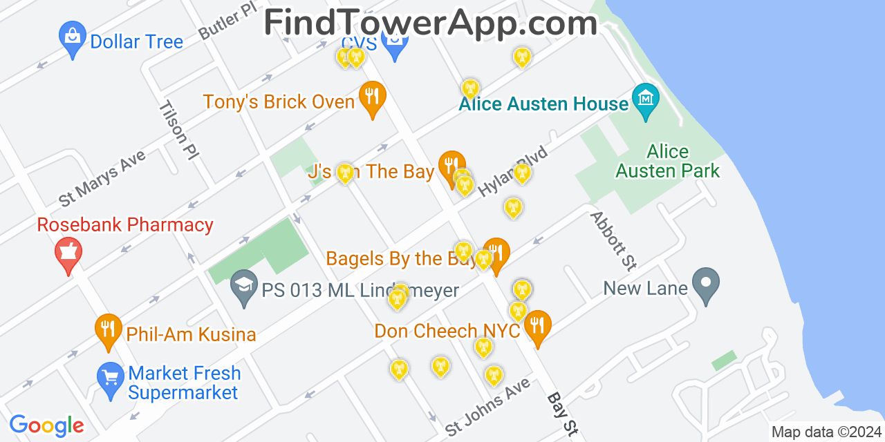 AT&T 4G/5G cell tower coverage map Rosebank, New York