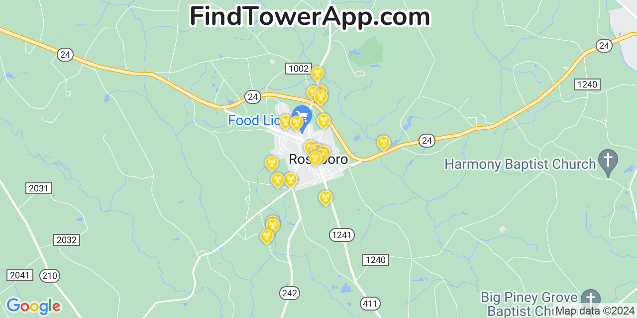 AT&T 4G/5G cell tower coverage map Roseboro, North Carolina