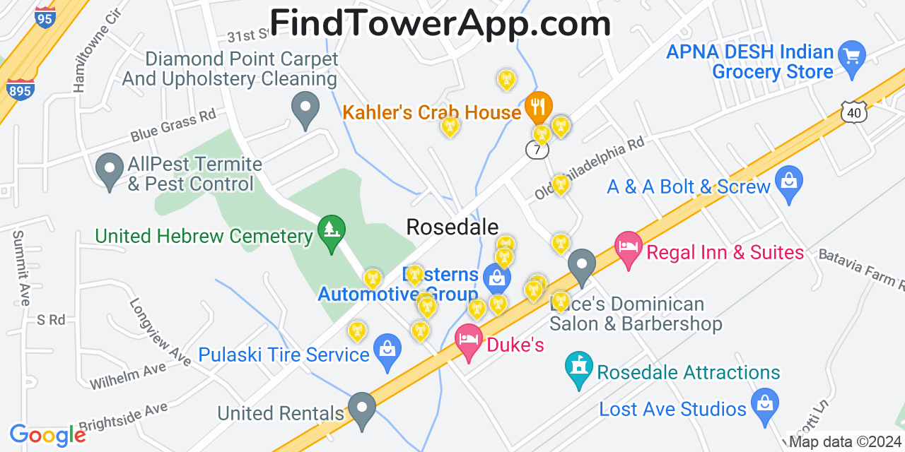 AT&T 4G/5G cell tower coverage map Rosedale, Maryland