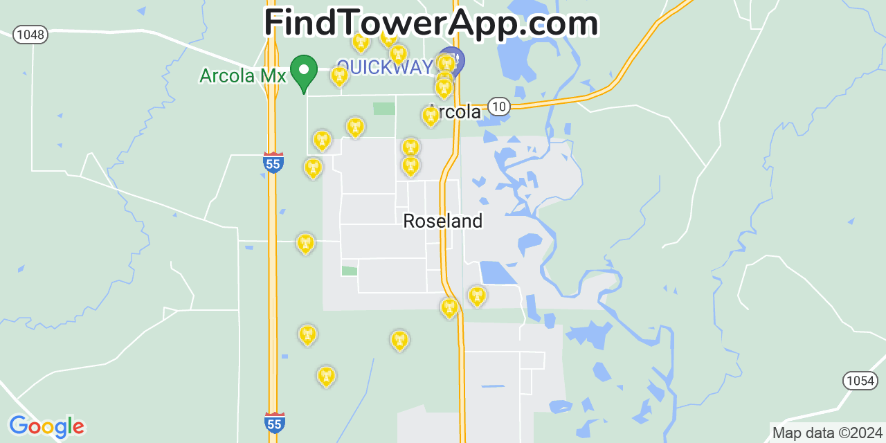AT&T 4G/5G cell tower coverage map Roseland, Louisiana
