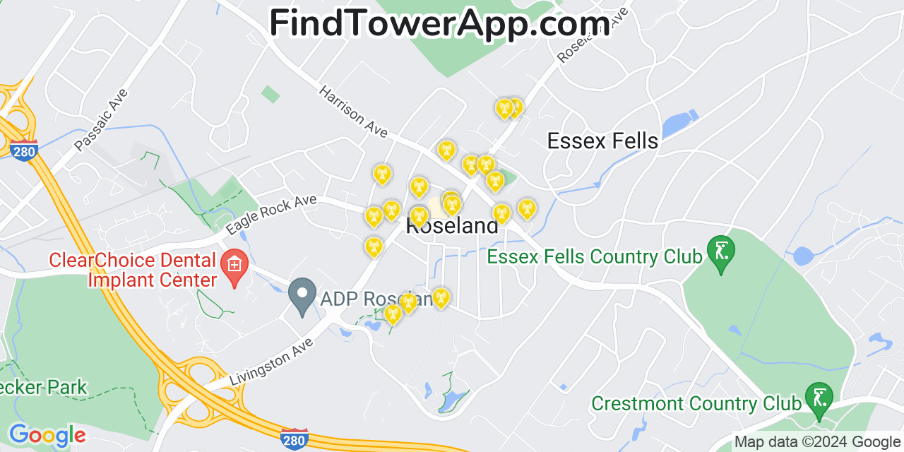 AT&T 4G/5G cell tower coverage map Roseland, New Jersey