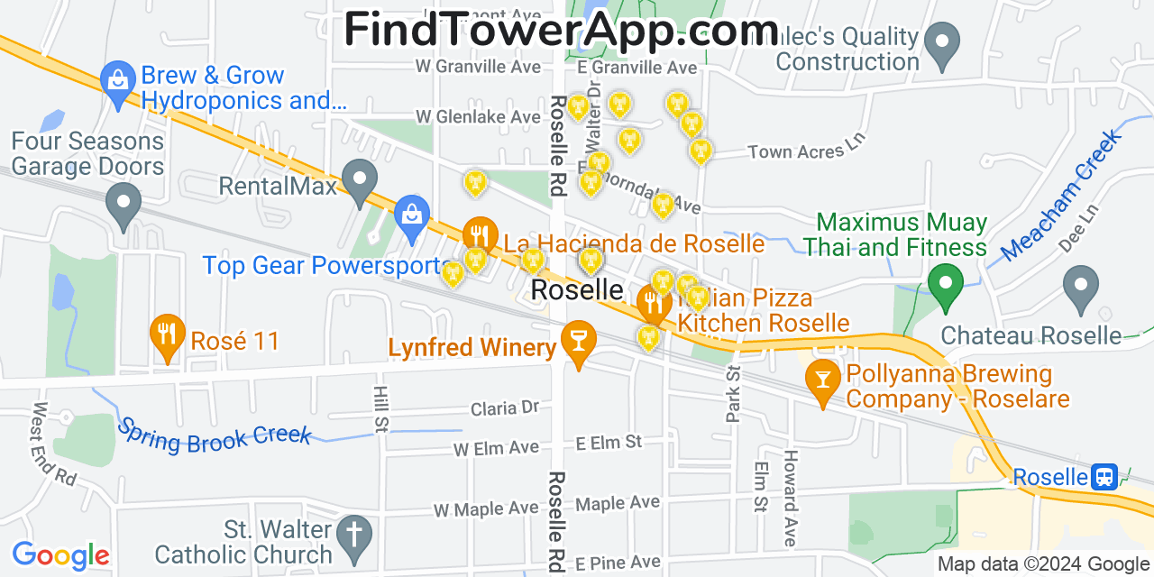 AT&T 4G/5G cell tower coverage map Roselle, Illinois