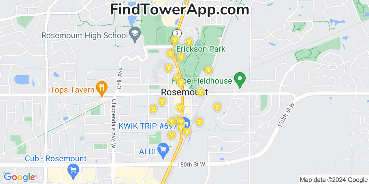 AT&T 4G/5G cell tower coverage map Rosemount, Minnesota