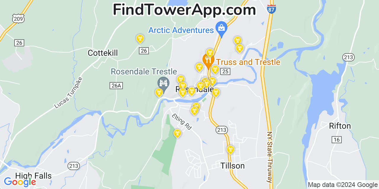 AT&T 4G/5G cell tower coverage map Rosendale Village, New York