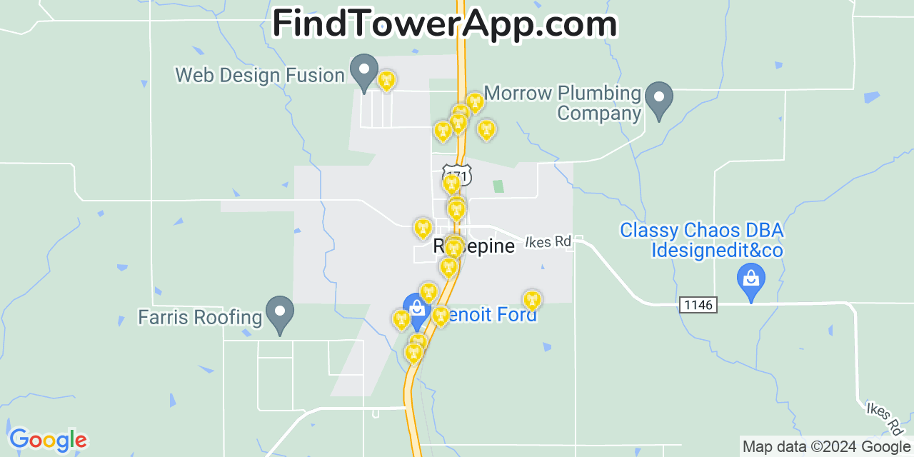 AT&T 4G/5G cell tower coverage map Rosepine, Louisiana