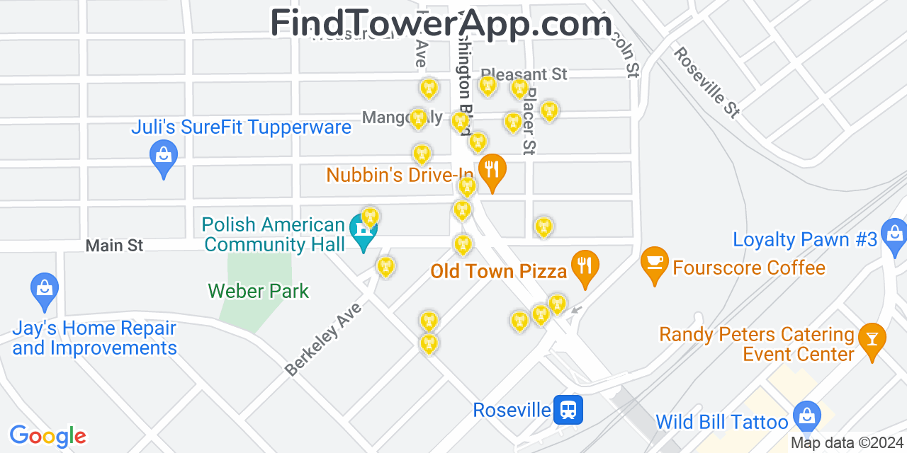AT&T 4G/5G cell tower coverage map Roseville, California