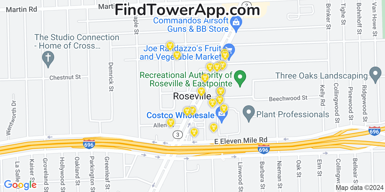 T-Mobile 4G/5G cell tower coverage map Roseville, Michigan