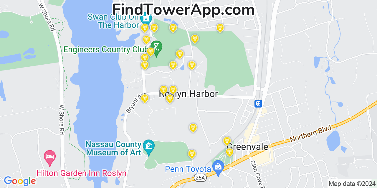 Verizon 4G/5G cell tower coverage map Roslyn Harbor, New York