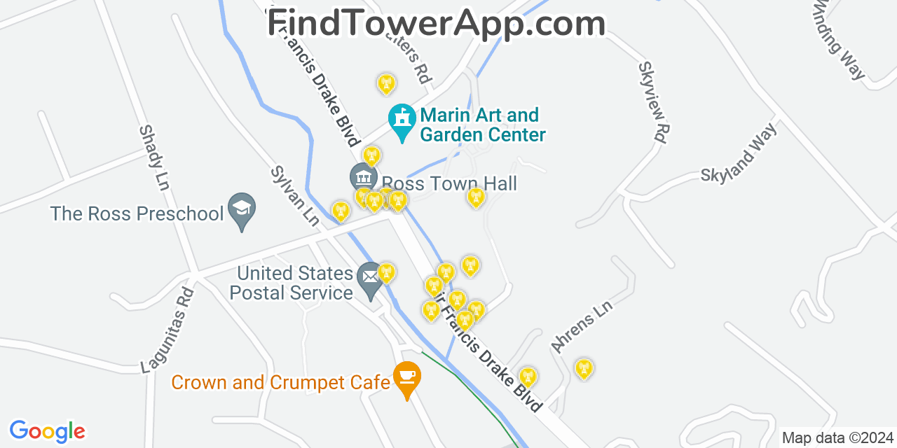 AT&T 4G/5G cell tower coverage map Ross, California