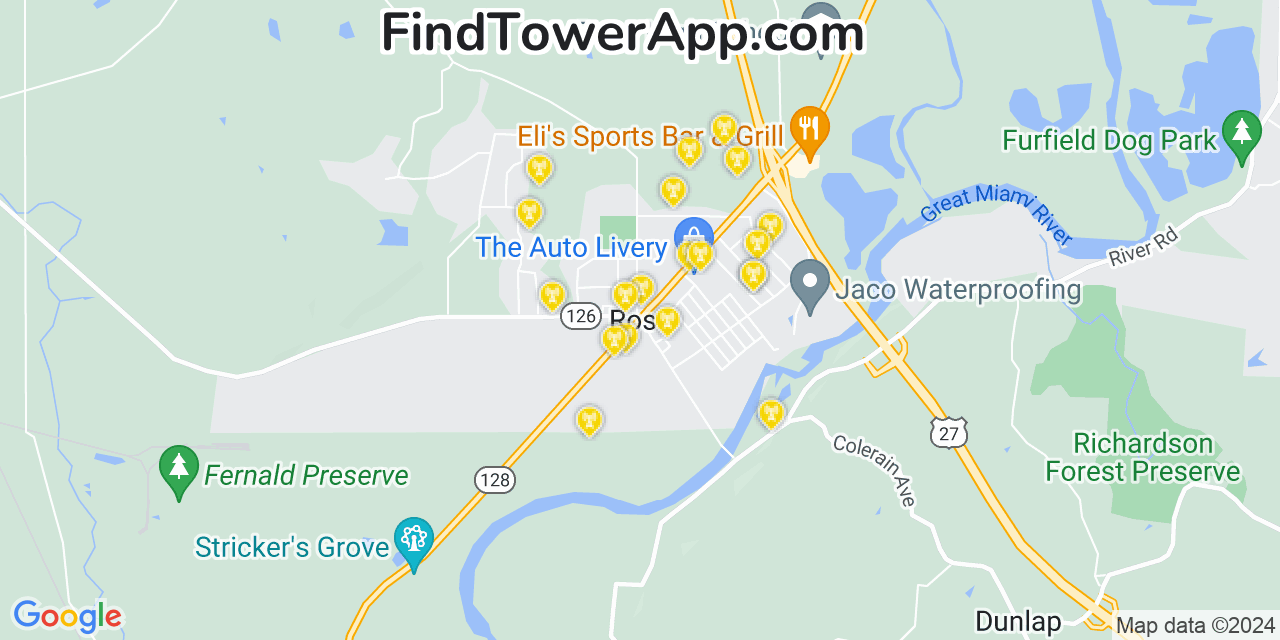AT&T 4G/5G cell tower coverage map Ross, Ohio