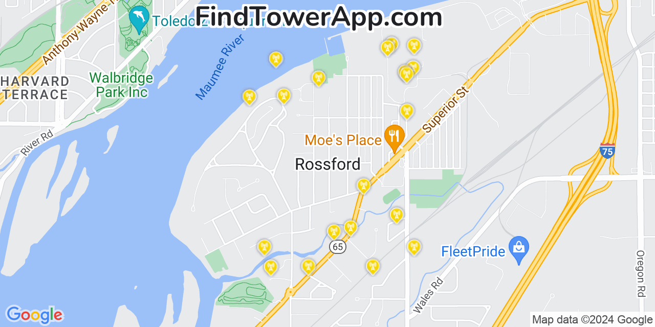 AT&T 4G/5G cell tower coverage map Rossford, Ohio