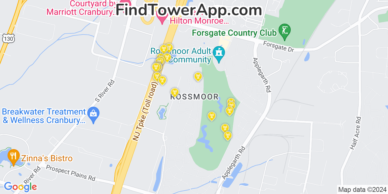 AT&T 4G/5G cell tower coverage map Rossmoor, New Jersey
