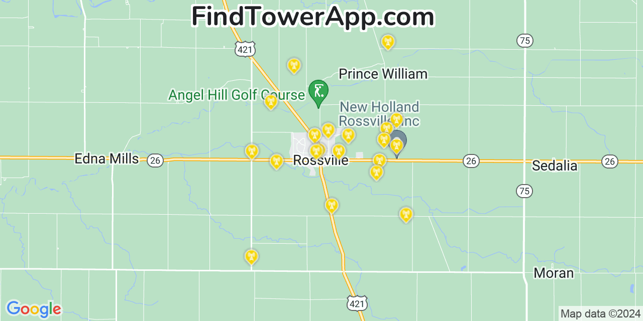 AT&T 4G/5G cell tower coverage map Rossville, Indiana