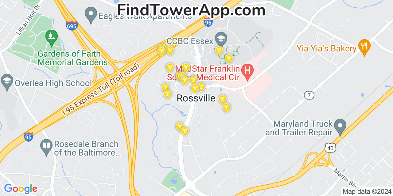 AT&T 4G/5G cell tower coverage map Rossville, Maryland