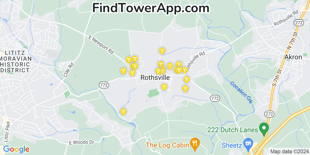 AT&T 4G/5G cell tower coverage map Rothsville, Pennsylvania