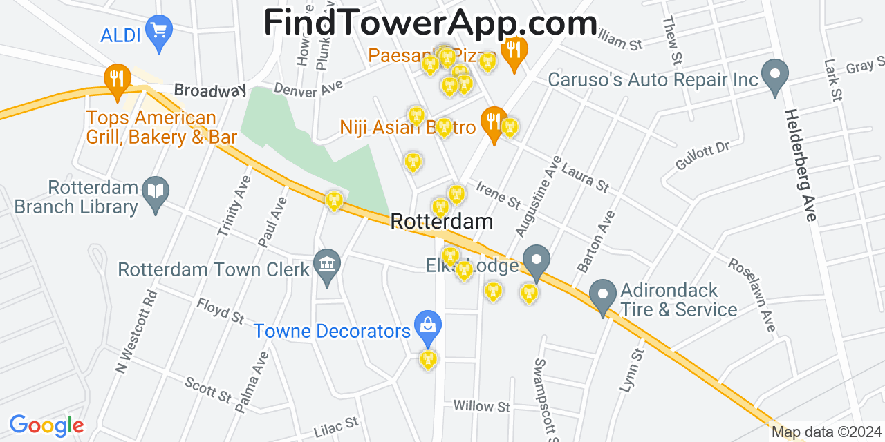 AT&T 4G/5G cell tower coverage map Rotterdam, New York
