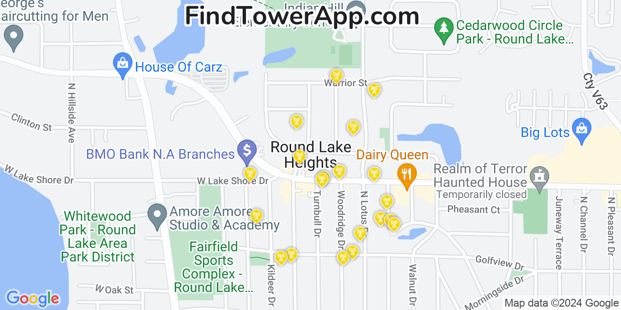AT&T 4G/5G cell tower coverage map Round Lake Heights, Illinois