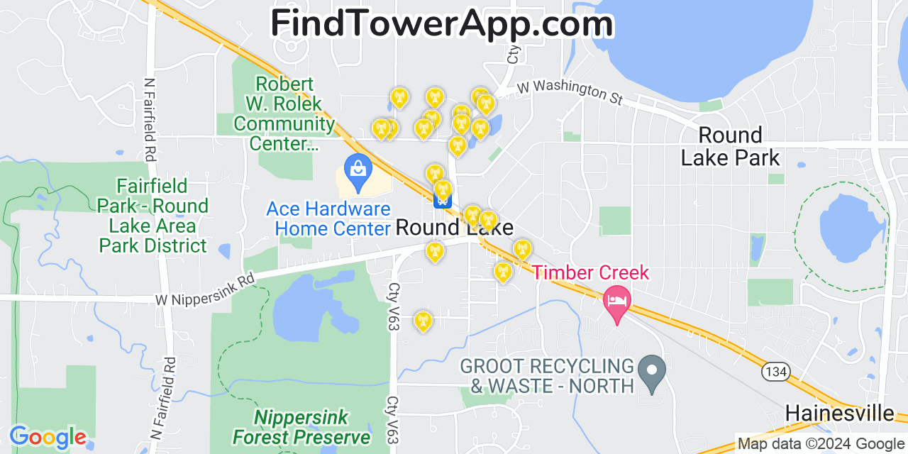 AT&T 4G/5G cell tower coverage map Round Lake, Illinois
