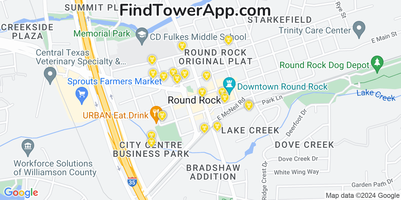 AT&T 4G/5G cell tower coverage map Round Rock, Texas