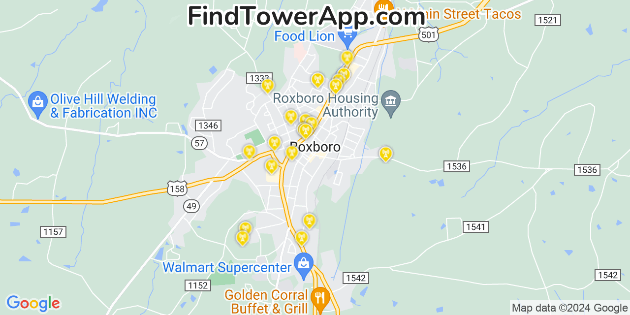 AT&T 4G/5G cell tower coverage map Roxboro, North Carolina