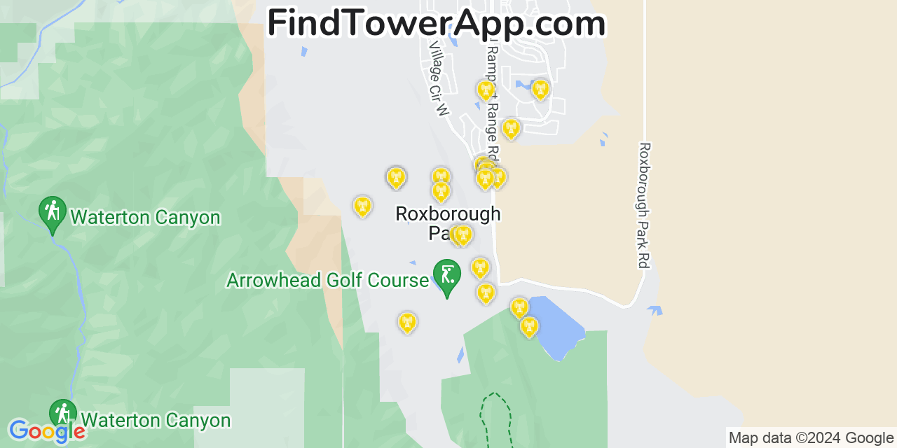 Verizon 4G/5G cell tower coverage map Roxborough Park, Colorado