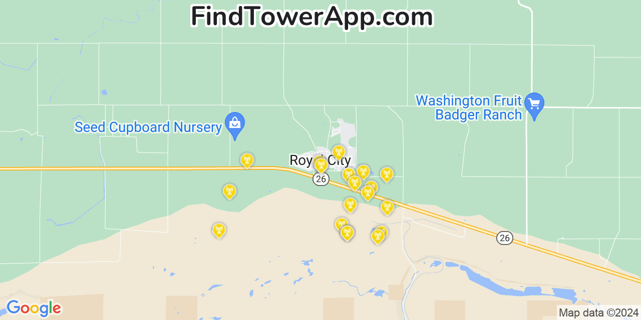 AT&T 4G/5G cell tower coverage map Royal City, Washington